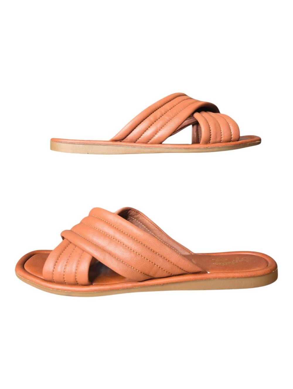 Seychelles Womens Tan Brown Word For Word Leather Criss Cross Slide Sandals 9.5 View 2
